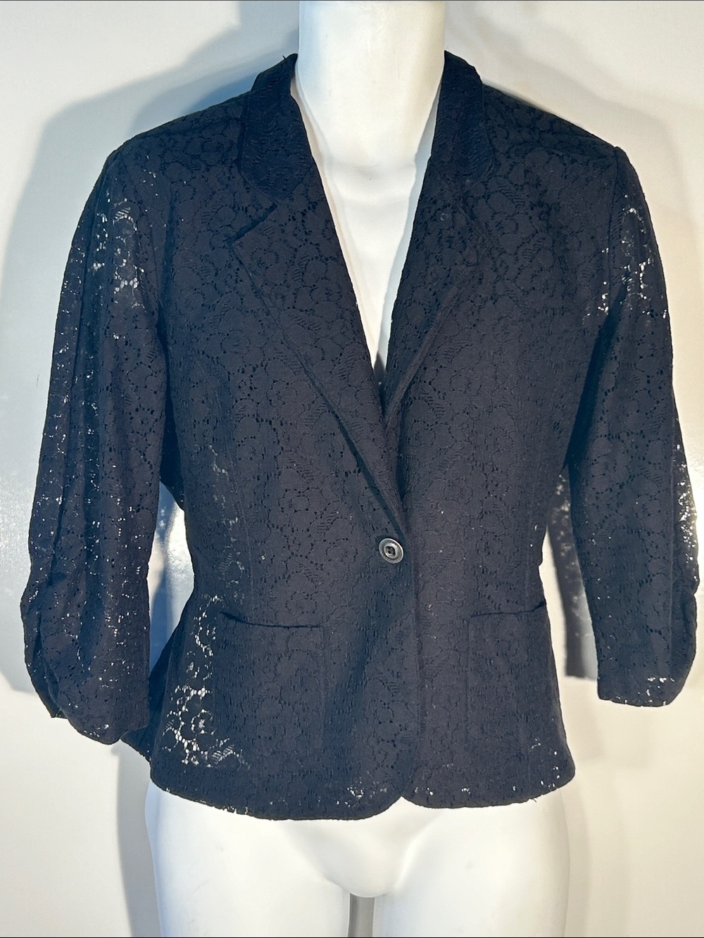 Decree SZ XL Black Lace Button Front Blazer Dressy Dark Romance Feminine Goth